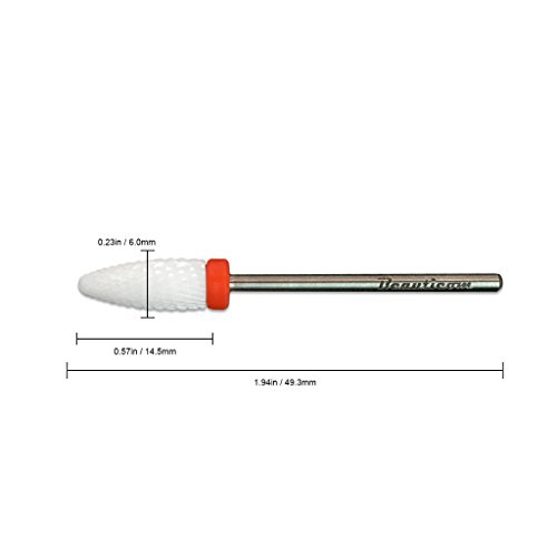 Beauticom Professional USA Ceramic White Flame Cone Shaped Bit Nail Drill (Grit: FINE) 3/32" Shank Size