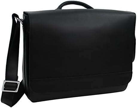 Vagabond Traveler 15" Cowhide Leather Casual Messenger Bag with Top Lift Handle L56. Black