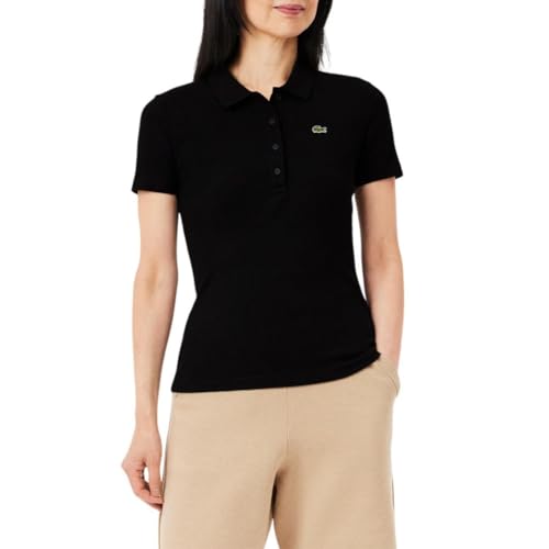 Lacoste Womens L.12.D Short Sleeve Slim Fit Green Croc Polo, Black, 34