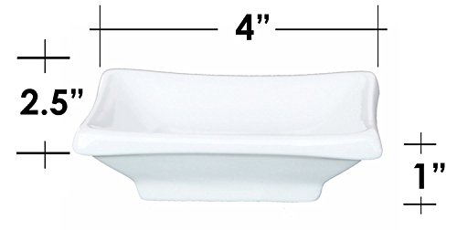 Happy Sales HSPS-SQW03, Sauce Dish White Ceramic rectangular 4 pc, White