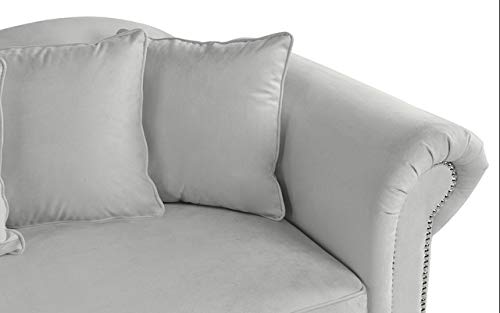 Sofamania Large Classic Velvet Fabric Living Room Chaise Lounge with Nailhead Trim (Light Grey) - Thumbnail 5