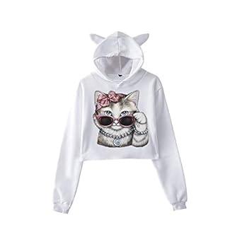Rawdahdonna Felpa Con Cappuccio Tumblr Donna Elegante Sportiva Maglietta Autunnoragazza Orecchio Di Gatto Scuola Pullover Manica Lunga Cotone