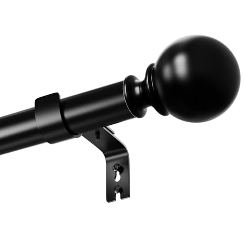 Curtain Rods for Eyelet Curtains Black Curtain Rod Small Curtain Rod Includes Round Finial Rings Brackets and Accessories for Living Room and Bathroom Black 84-290CM