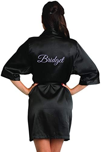Women's Personalized Name, Custom Titles or Phrases Satin Robe with Vinyl Print-Bride & Bridesmaid Kimono Robe