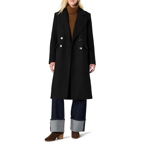 Amazon Essentials Damen Zweireihiger Relaxed-Fit-Longline-Mantel Wollmischung, Schwarz, M