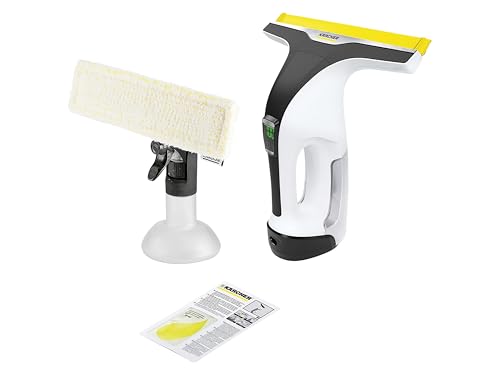 Kaercher WV 6 Plus Cordless Window Vacuum Cleaner, Extra Long Battery Life of 100 Minutes, LED Charge Level Indicator, Replaceable Suction Nozzle: 280 mm, Spray Bottle with Microfibre Cover, 20 ml