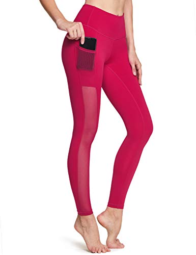 TSLA Pantalones de yoga de cintura alta para mujer con bolsillos, Capris de yoga con control de barriga, Leggings Capri elásticos en 4 direcciones con bolsillos