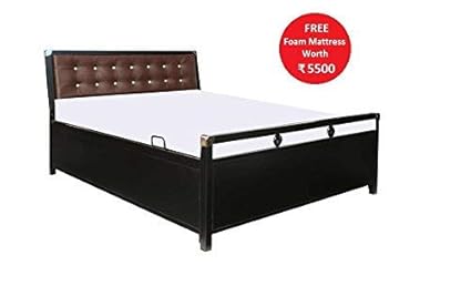 Swastik Furniture Metal Bed with Mattress and Hydraulic Storage (Queen Size, Black)