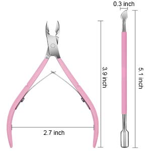 Cuticle Trimmer with Cuticle Pusher - Ejiubas Pink Cuticle Nipper Stainless Steel Nail Clipper Cutter Dead Skin Remover Scissor Manicure Pedicure Tools