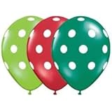 12 Red and Green Holiday Polka Dot Balloons - Made in USA