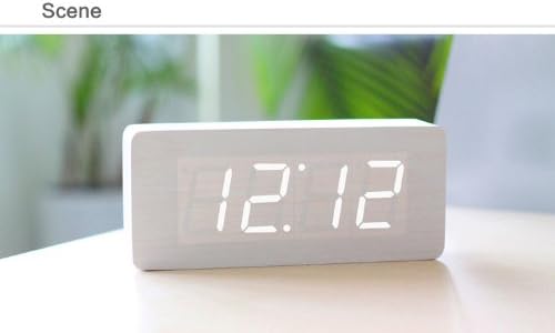 AHKUCI Time Display Wooden Clock Temperature Setting White Light Digital Alarm