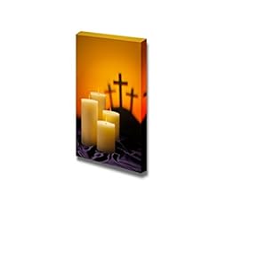 Candles on Purple Cloth with Crosses on Hill...