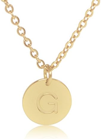 18K Gold-Plated Round Disc Engraved Initial Pendant 18” Adjustable Necklace with Personalized Alphabet Letter (G)