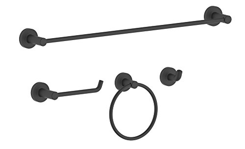 Serenade SBA01-MB 4 Pieces Bath Hardware Accessories Set with 24'' Towel Bar-Towel Ring- Paper Holder-Robe Hook, Matte Black
