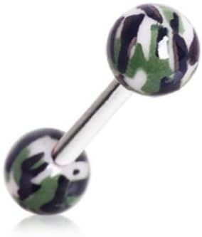 BodyJewelryOnlineCamouflage Barbell Tongue Piercing, Camo Print Ball, 316L High-Grade Surgical Steel, 14 Gauge (5/8”) Barbell Thickness, 16mm Length,Nickel-Free, Durable, Comfortable