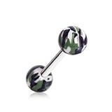 Camouflage Camo Print Ball Steel Barbell Tongue Ring 14g 5/8