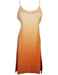 Mogul Womens Tank Dress Cut Out Neck Design Orange Wonderland Tie Back Bohemian Sexy Sundress