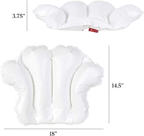 Richards Homewares Luxury Spa Bath Pillow - 100% PVC, Durable Vinyl Material - Inflatable - Non Slip with 4 Suction Cups - Neck & Shoulder Support - Waterproof - White - 18" x 14.5" x 3.8" Inch
