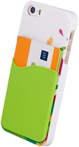 Credit Card Holder for iPhone Cell Phone Adhesive Stick on Silicone Wallet Universal Size with RFID blocker COOL COLORS by Sticky Smart Wallet (Green Apple)