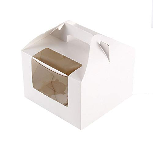 Bakery Cupcake Box White Cupcake Holder with Windows for 4 Cupcakes Handle Cupcake Box for Party (Set of 200)