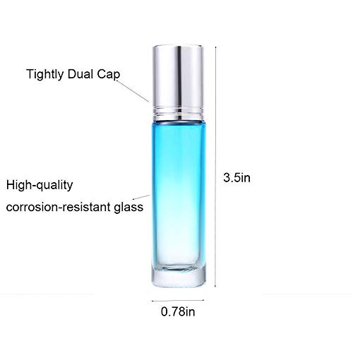 Glass Essential Oil Roller Bottles Empty Bottles 6 Pack with 1 Extra Stainless Steel Roller Ball 8 Black Labels 1 Opener 1 Funnel 1 Dropper (Silver)
