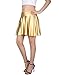 HDE Women's Shiny Liquid Metallic Wet Look Flared Pleated Skater Skirt Gold - S