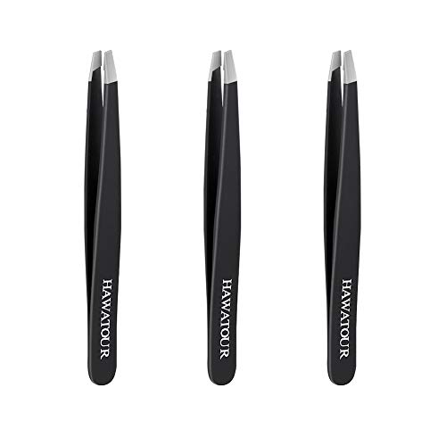 Slant Tweezers, Precision Stainless Steel Slant Tip Tweezers, 3 Pcs Eyebrow Tweezers by HAWATOUR