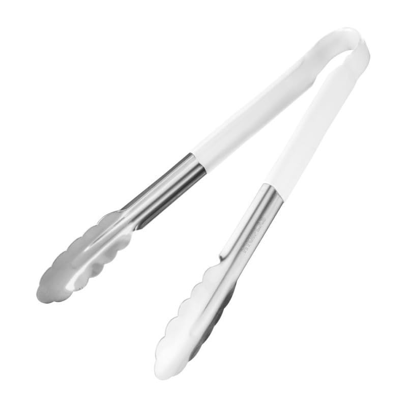 Hygiplas Serving Tong White, 300mm - Turner Tong for Grilling, Cooking, Flipping FX130