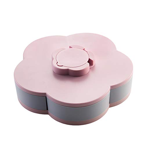 COM1950s Double-Layer Rotating Fruit Plate Petal Shape Dried Snack Storage Tray Home Living Room Candy Dish Dried Candy Food Storage Box Jewelry Organizer (Pink, D)