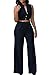 roswear Women's Plus Size Plunge Neck Button Up Dressy Jumpsuits Black Large