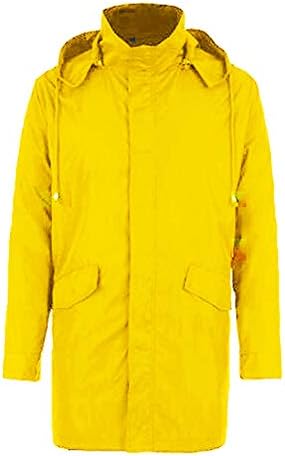 軽量男性ロングビジネスレインコート長袖レインジャケット防水フード付きレインコートポケット付き屋外アクティブレインウェア イエローm セットアップ
