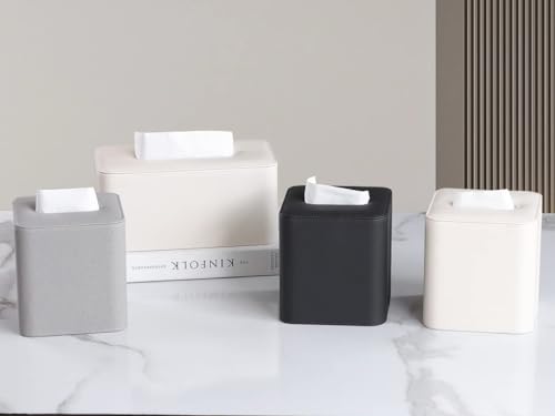 TERRIFI Tissue Box Cover Square, PU Leather Facial Tissue Box Holder - Magnetic Bottom, Rounded Edges, for Dresser Bathroom Decor and Home Decor(Beige)