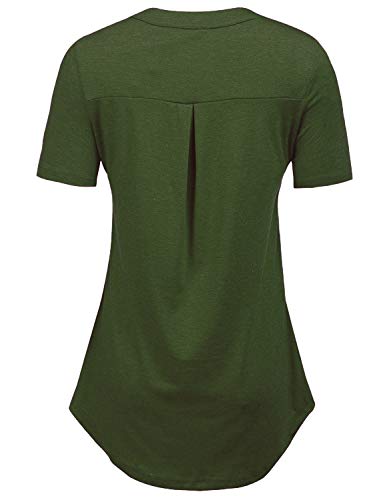 Womens V Neck 3/4 Long Sleeve Zipper Shirts Casual Swing Tunic Tops Blouse (S, Army Green)