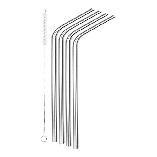 SipWell 8.5 9.5mm Bent Wide Stainless Steel Drinking Straws, 4-Pack - Dishwasher Safe & Durable Food Grade Metal Straws  Perfect for Smoothies & Cold Beverages