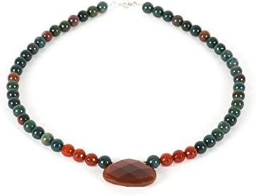Bloodstone Carnelian Necklace, Red and Green Gemstone Choker, Beaded Single Strand Necklace