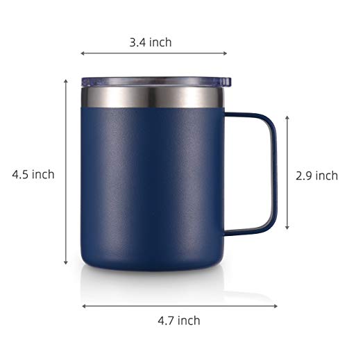 12oz Stainless Steel Insulated Coffee Mug with Handle, Double Wall Vacuum Tumbler Cup with Lid, Navy, 1 Pack