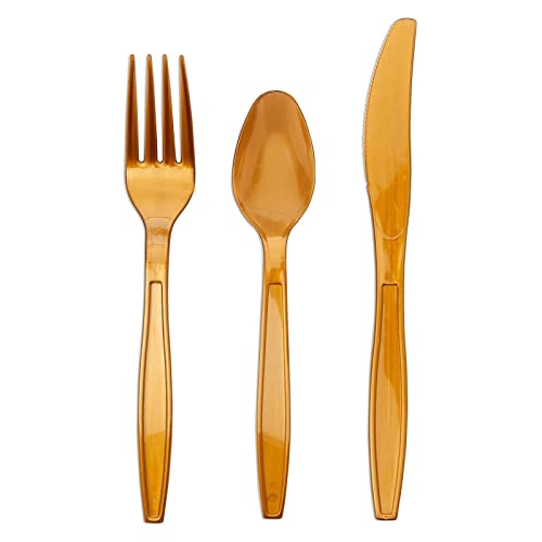 144 Piece White and Gold Paper Plates, Napkins, Cups, Cutlery for Polka