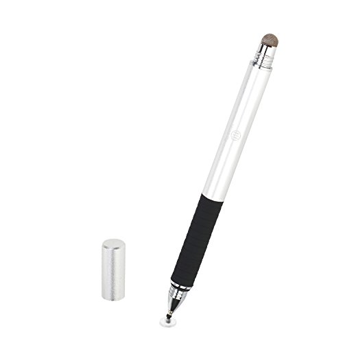 Healcity Premium Capacitive Stylus Pen,Disc & Fiber Tip 2 in 1 Series,Fine Point Stylus Tip,High Sensitivity & Precision,Universal on iPhone/ iPad/ Tablet/laptop and other Touch Screens (Silver)