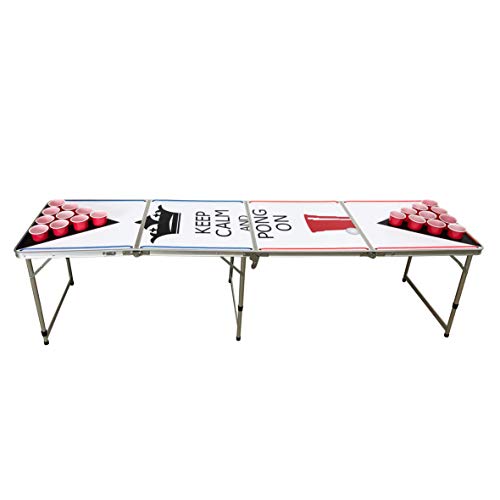 LED Lights Beer Pong Table with Holes for Cups 8' Aluminum Portable Adjustable Folding Indoor Outdoor Tailgate Drinking Party Game Squad Keep Calm and Pong ON 09