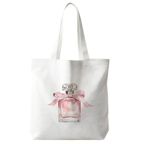 JINYO Coquette Preppy Pink Bow Canvas Tote Bag
