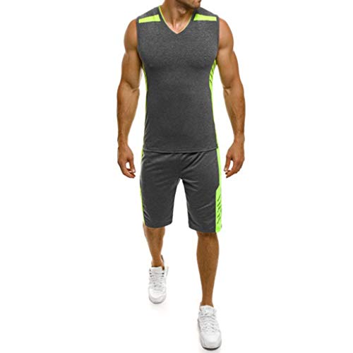 Appoi Women Underwear Men's Body Shaper Slim Casual Athletic Vest Top Compression Shirt,Tank + Shorts Pants Suit (M, Dark Gray)