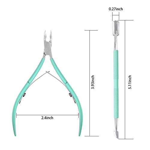 Cuticle Nipper with Cuticle Pusher - Ejiubas Green Cuticle Trimmer Stainless Steel Cuticle Clipper Cutter Nail Cuticle Remover Tools for Fingernails and Toenails