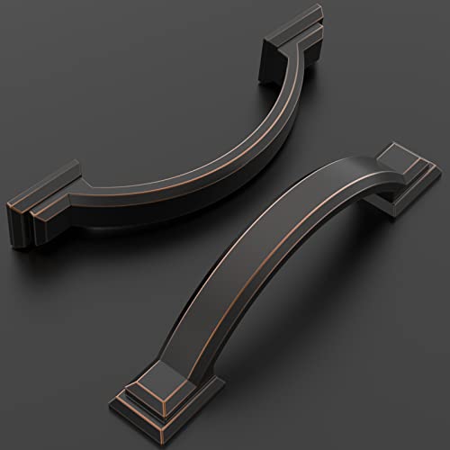 Amerdeco 10 Pack Oil Rubbed Bronze Cabinet Pulls 3 Inch(76mm) Hole Centers, Handles for Kitchen Cabinet Hardware, Arch Cabinet Handles for Bathroom Dresser Drawer Handles ZH0016…