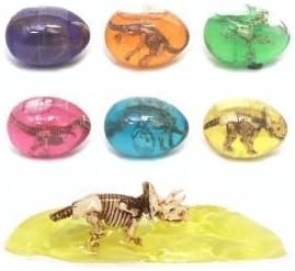 SET OF 6 DIFFERENT COLOR Dino Fossil &amp; Slime in Egg Shaped ContainerS