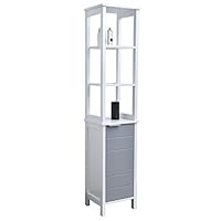 EVIDECO  Bathroom Floor Cabinet Linen Tower with Shelves-Modern D-White and Grey