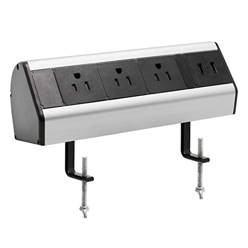 BTU Desk Clamp Power Strip, Desktop Power Outlet Clamp Mount with 2 USB