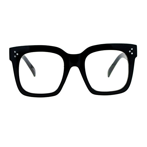 Super Oversized Clear Lens Glasses Thick Square Frame Fashion Eyeglasses Black