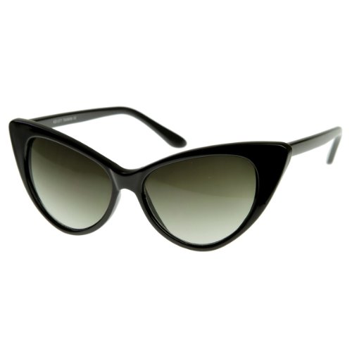 zeroUV Oversized Cat Eye Sunglasses for Women, UV400 Vintage Inspired Fashion Mod Chic High Pointed 70s Cateye Sunglasses 54mm (Black/Gradient) at Amazon