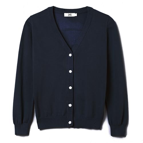 UELoop V Neck Cardigan for Girls Button Up Campure Sweater Trendy Light Weight Spring Summer Knit Fall Sweater Size 10-12 10 11 12 Years Teen Youth Girls Navy Dark Blue at Amazon