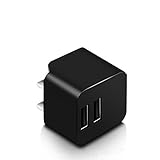 AMEMO 12W 2.4A Dual USB Port Wall Charger Adapter with Foldable Plug for Smartphones, Black